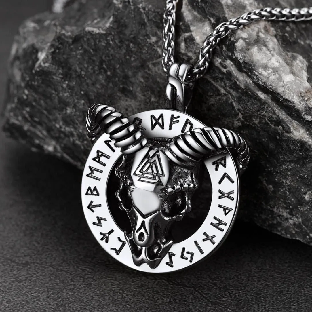 Baphomet Satanic Goat Necklace With Viking Runes for Men sold by FaithHeart product image thumbnail 3