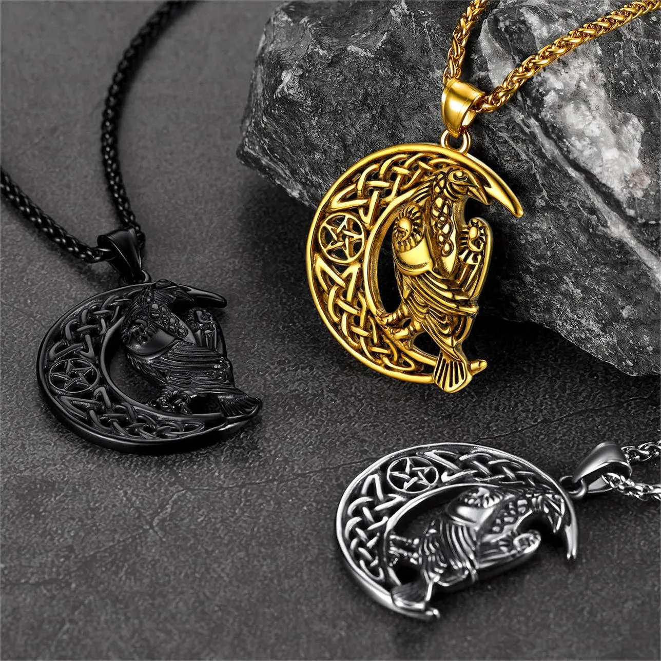 Celtic Crescent Moon Necklace With Odin Raven sold by FaithHeart product image thumbnail 2