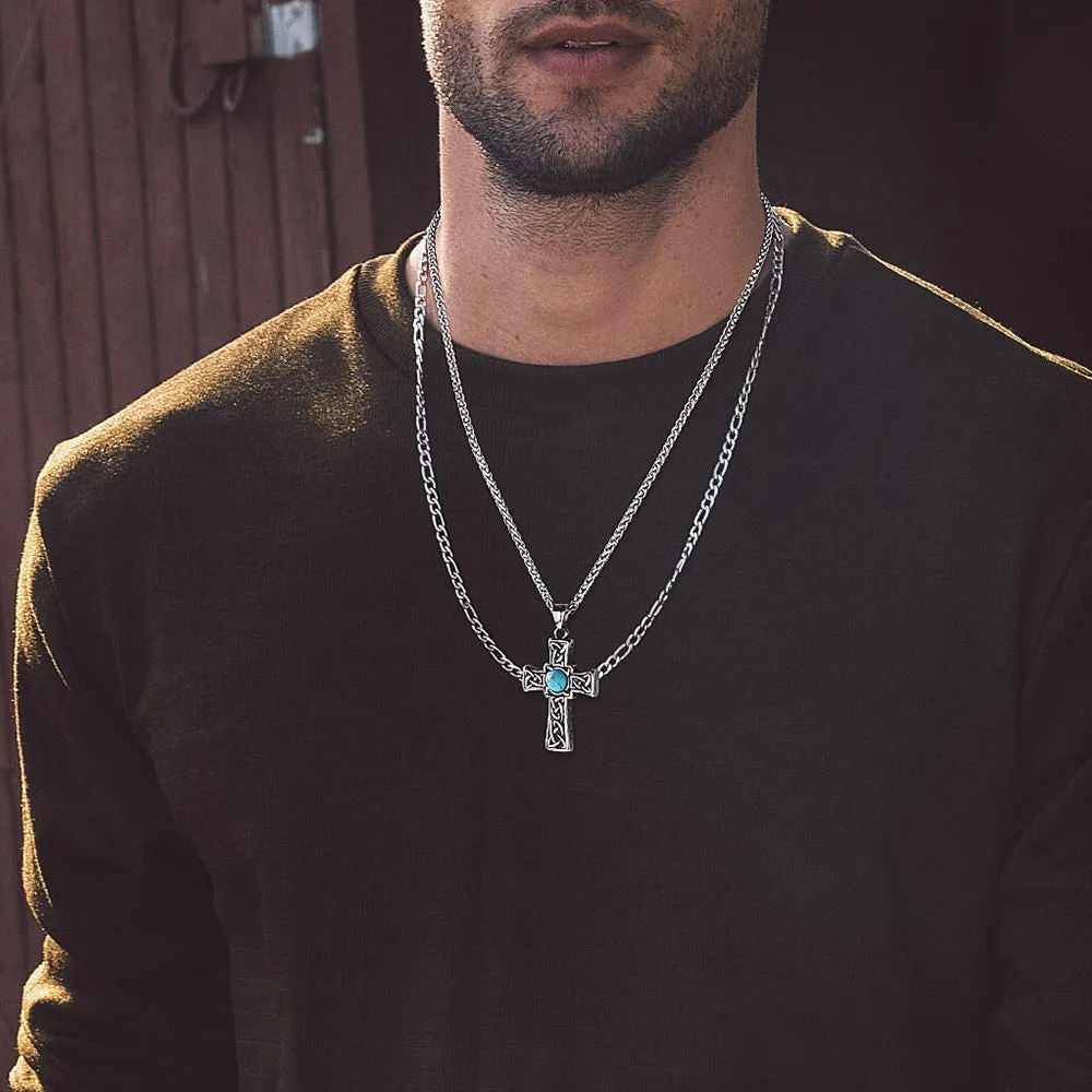 Turquoise Celtic Cross Pendant Necklace For Men sold by FaithHeart product image thumbnail 4
