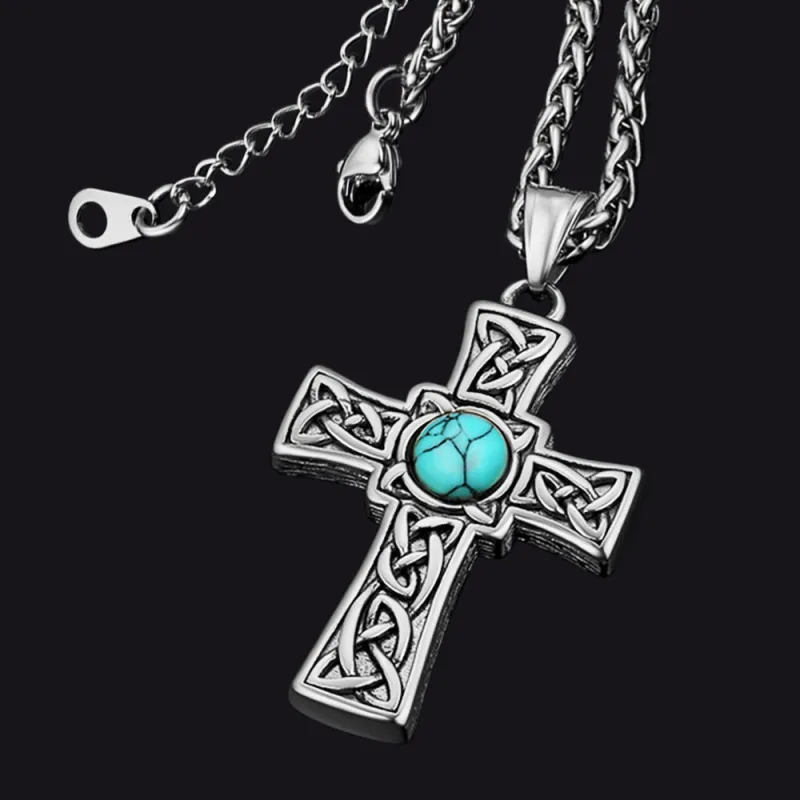 Turquoise Celtic Cross Pendant Necklace For Men sold by FaithHeart