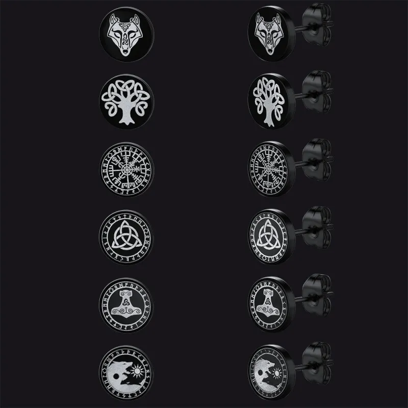Viking Black Stud Earrings Set For Men 6 Pairs sold by FaithHeart