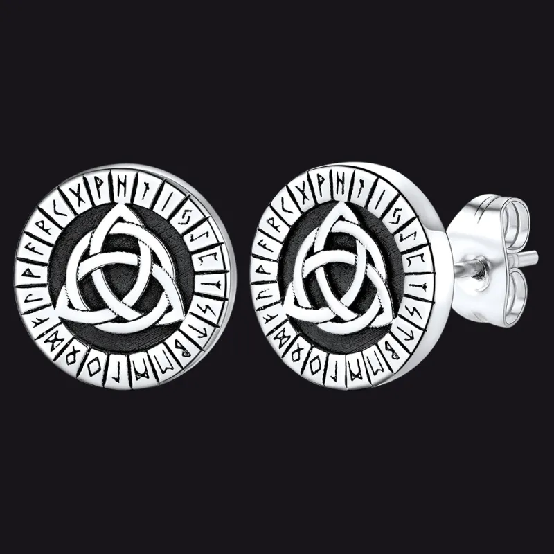 Viking Celtic Knot With Rune Stud Earrings for Men sold by FaithHeart