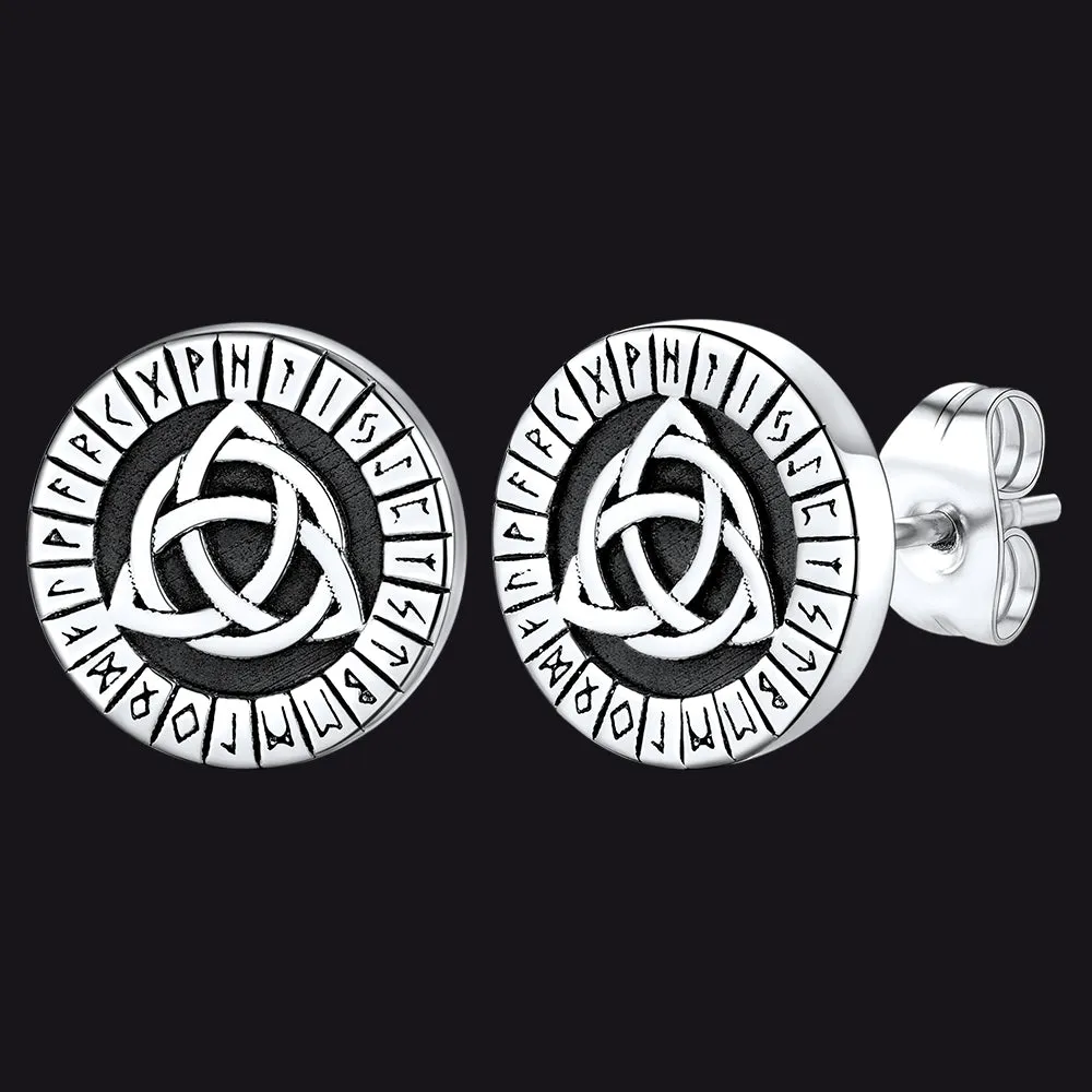 Viking Celtic Knot With Rune Stud Earrings for Men sold by FaithHeart