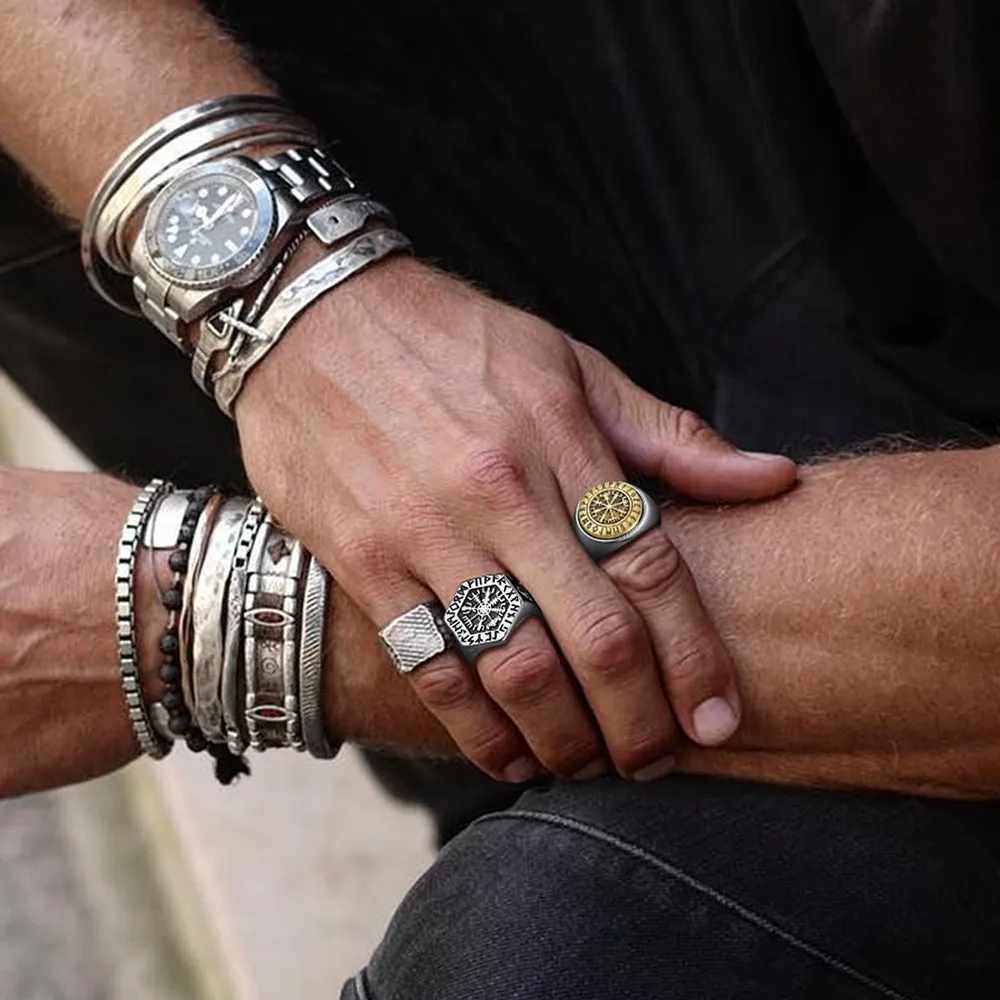 Viking Compass Vegvisir Ring with Runes For Men sold by FaithHeart product image thumbnail 2