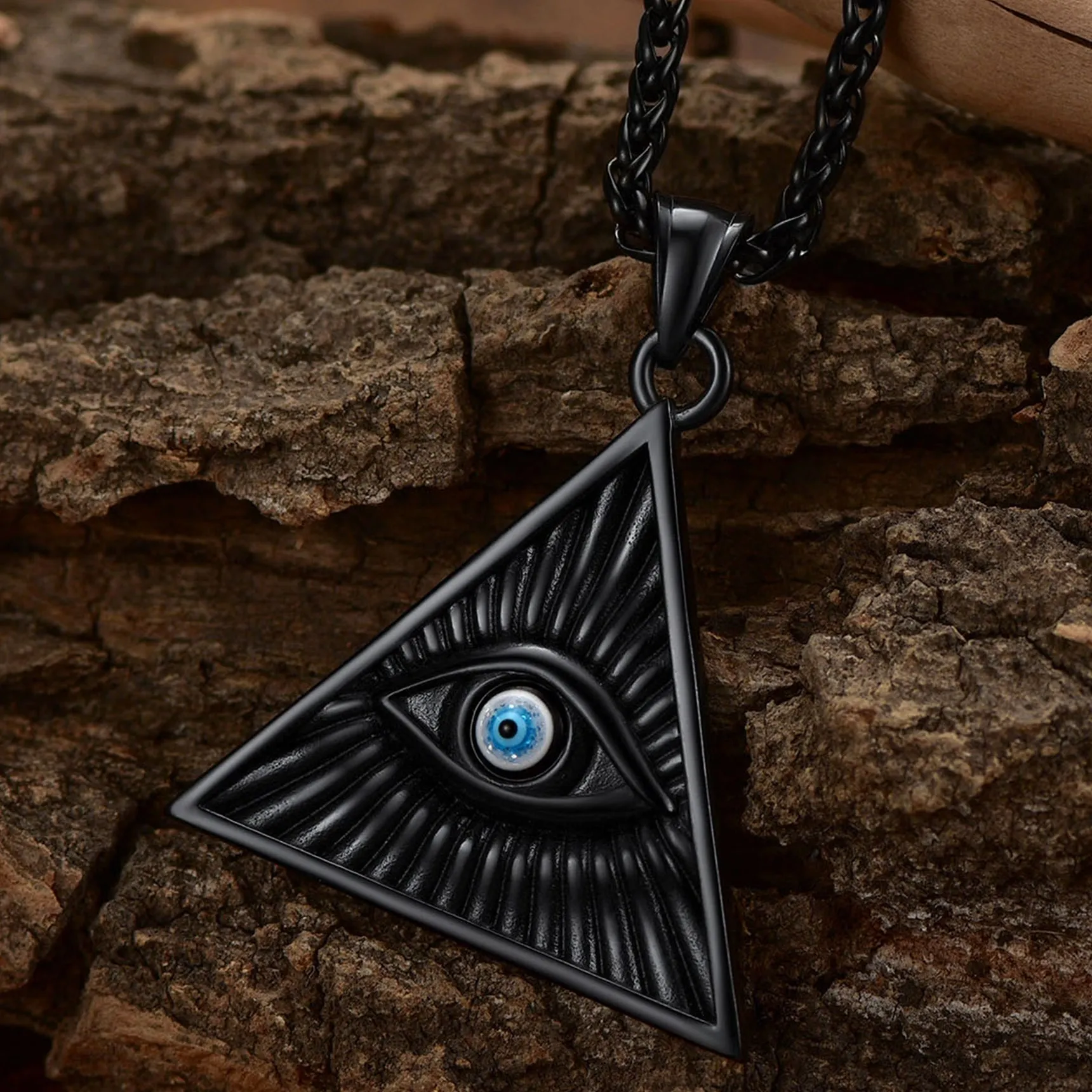 Triangle All Seeing Third Eye Pendant Necklace For Men sold by FaithHeart product image thumbnail 5