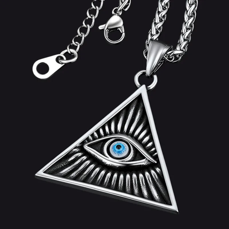 Triangle All Seeing Third Eye Pendant Necklace For Men sold by FaithHeart