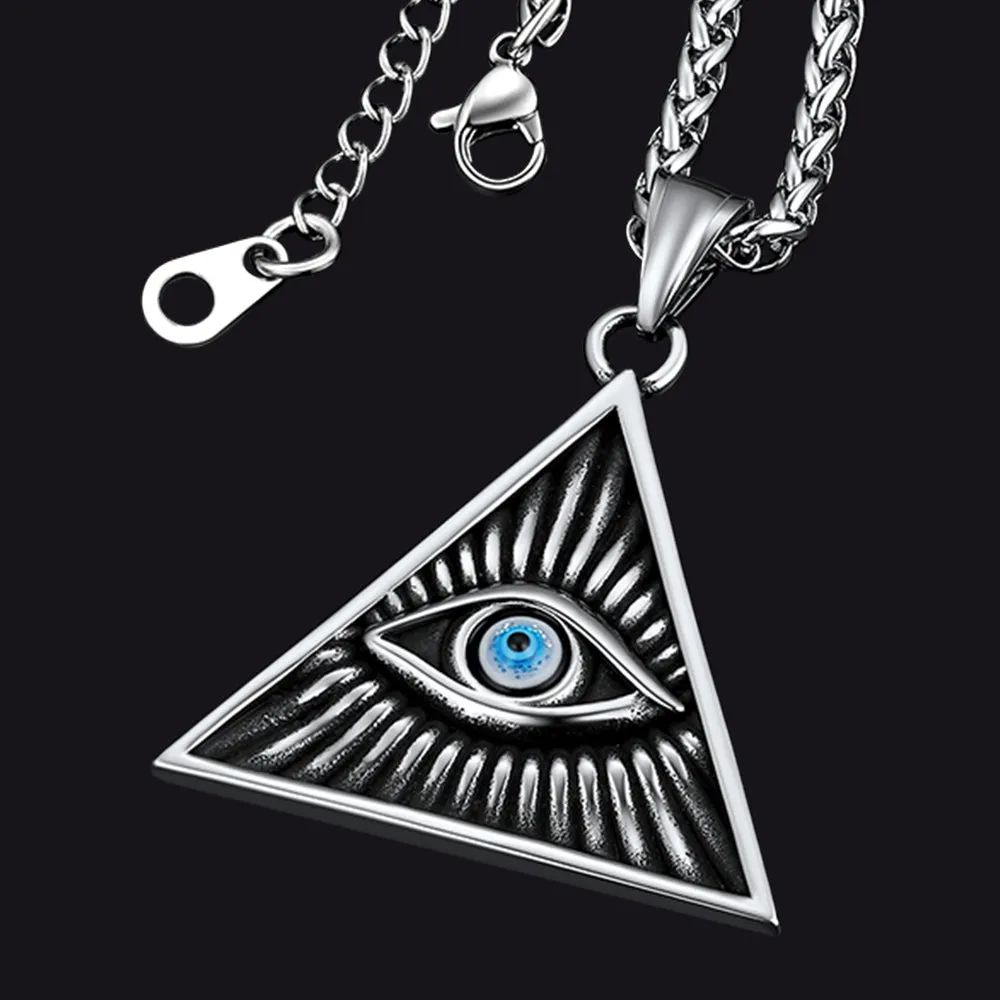 Triangle All Seeing Third Eye Pendant Necklace For Men sold by FaithHeart