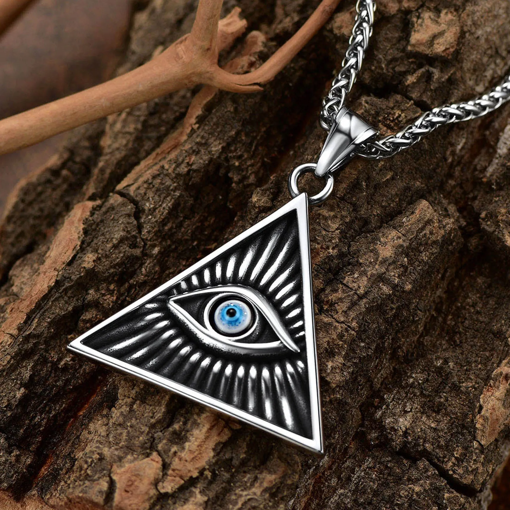 Triangle All Seeing Third Eye Pendant Necklace For Men sold by FaithHeart product image thumbnail 4