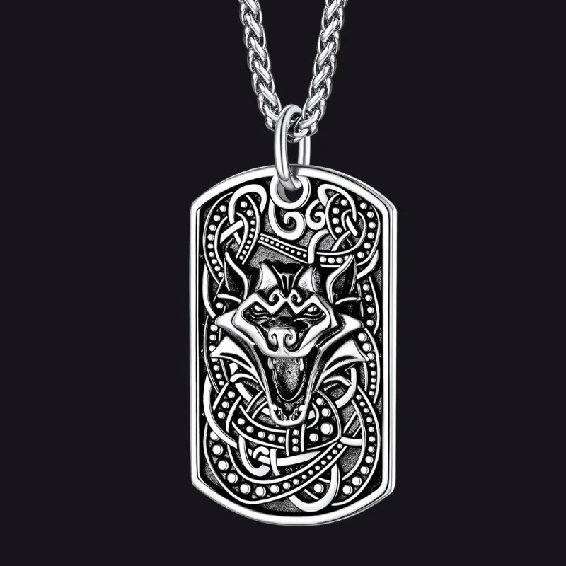 Engraved Viking Celtic Wolf Dog Tag Necklace for Men sold by FaithHeart