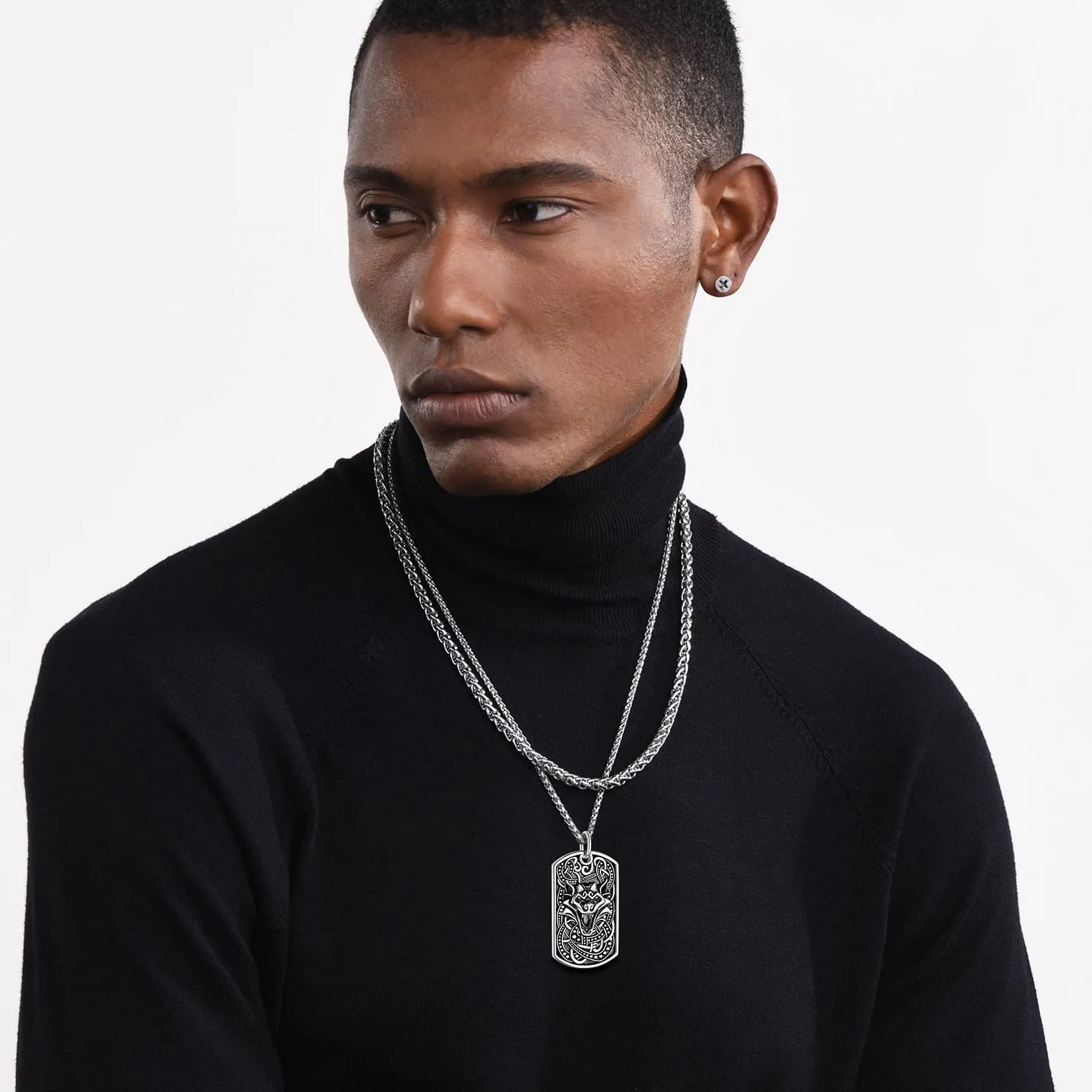 Engraved Viking Celtic Wolf Dog Tag Necklace for Men sold by FaithHeart product image thumbnail 2