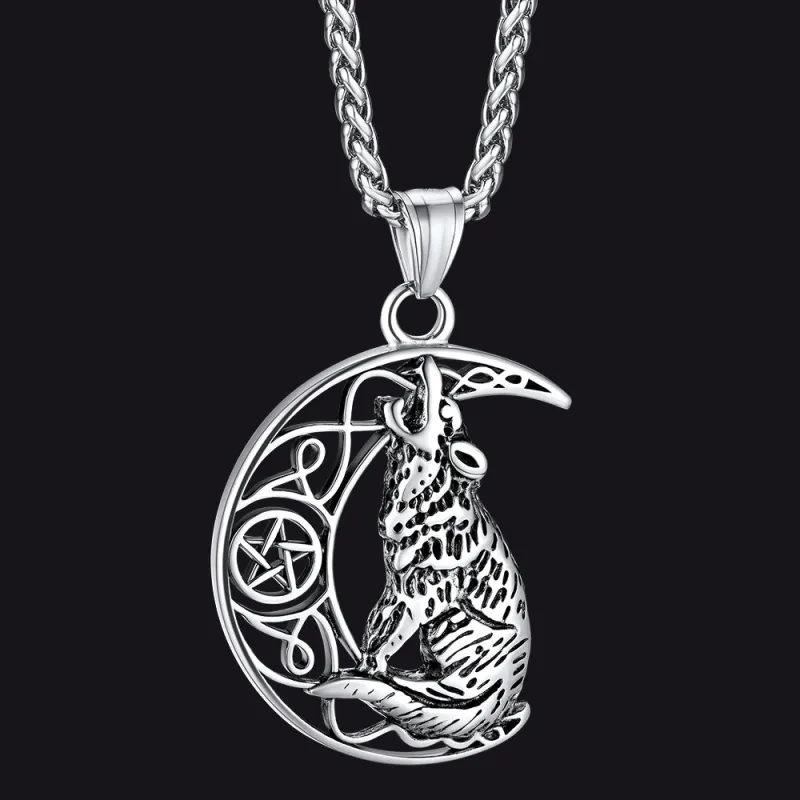 Viking Celtic Crescent Moon Wolf Necklace Jewelry for Men sold by FaithHeart