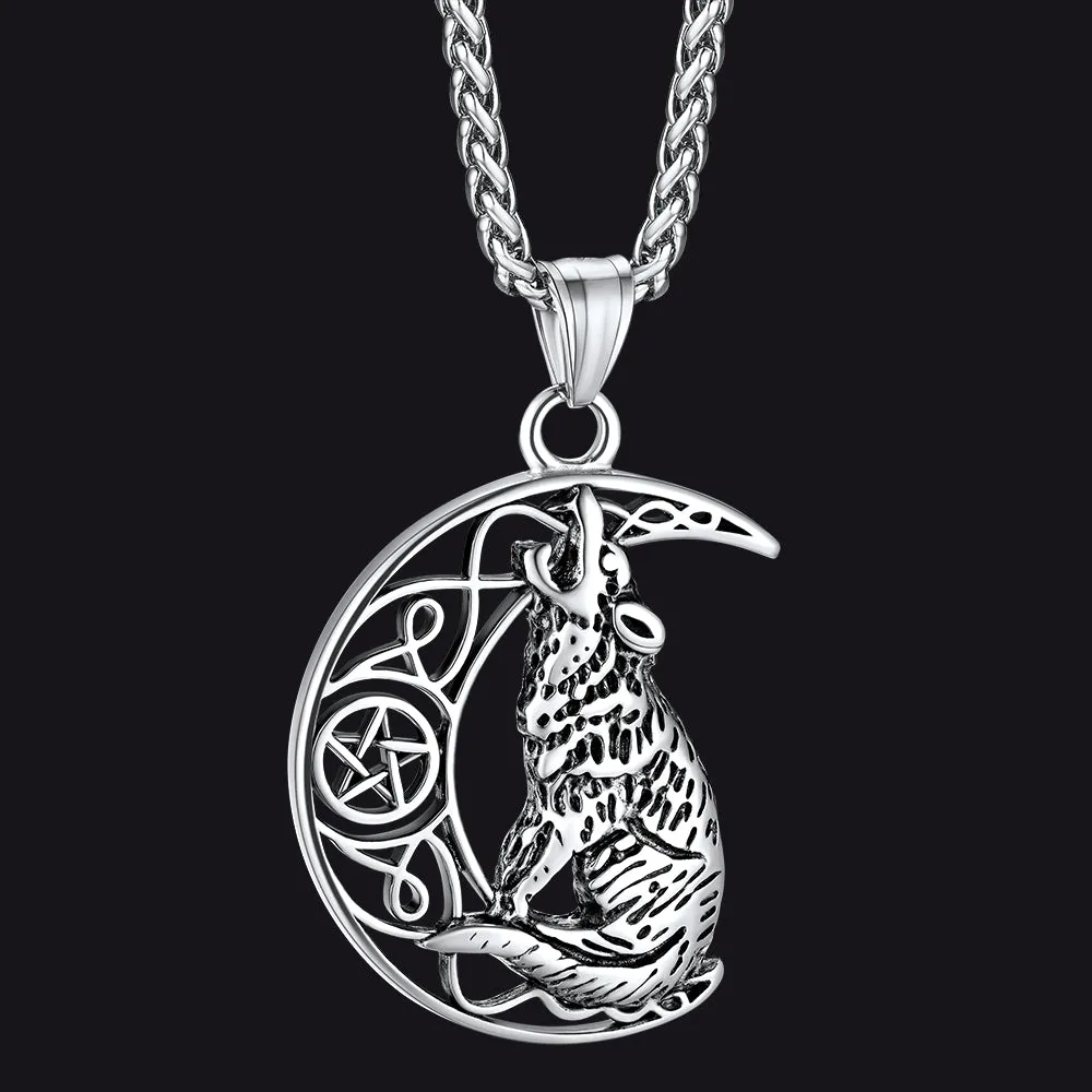 Viking Celtic Crescent Moon Wolf Necklace Jewelry for Men sold by FaithHeart