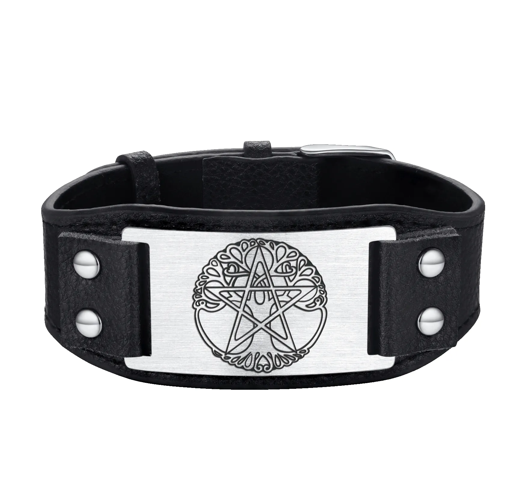 Vintage Pentacle Tree of Life Cuff Bracelet Wristband for Men sold by FaithHeart