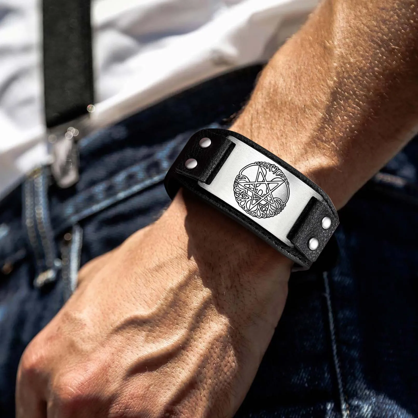 Vintage Pentacle Tree of Life Cuff Bracelet Wristband for Men sold by FaithHeart product image thumbnail 2