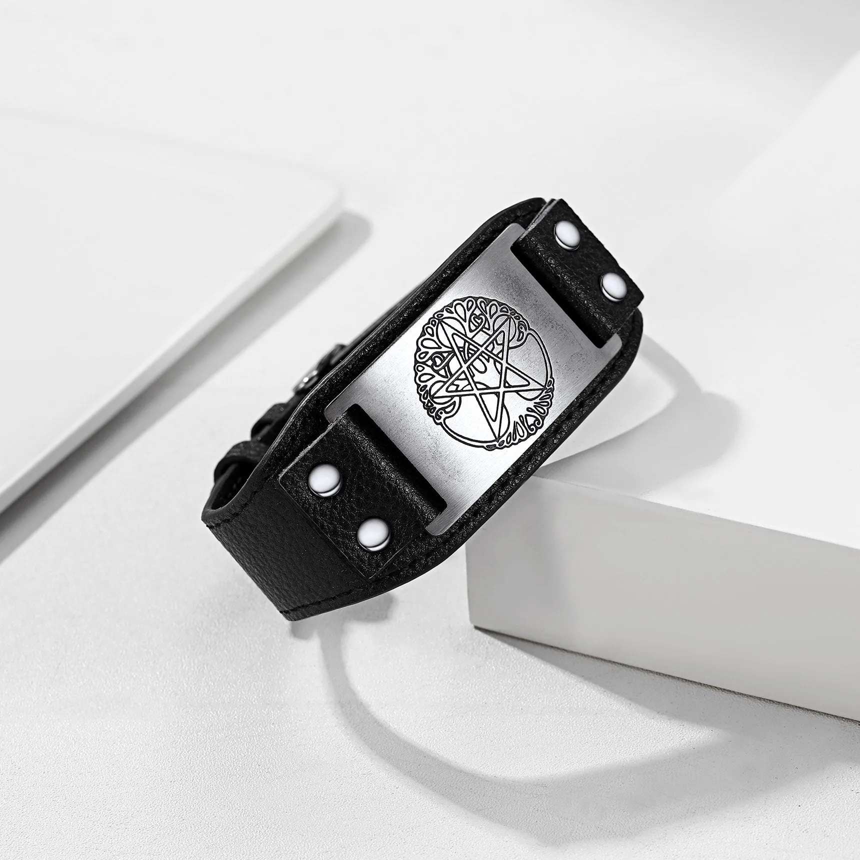 Vintage Pentacle Tree of Life Cuff Bracelet Wristband for Men sold by FaithHeart product image thumbnail 5