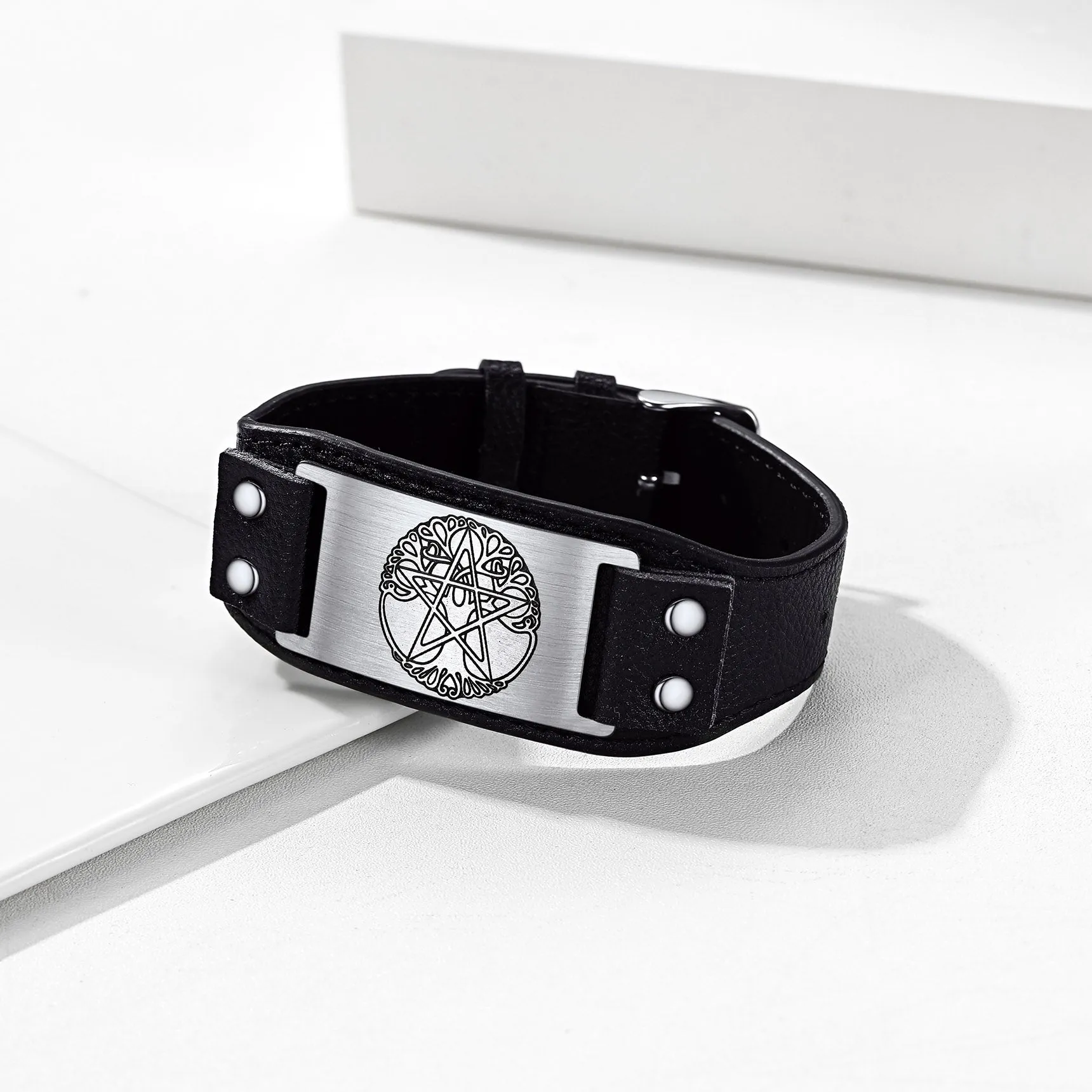 Vintage Pentacle Tree of Life Cuff Bracelet Wristband for Men sold by FaithHeart product image thumbnail 4