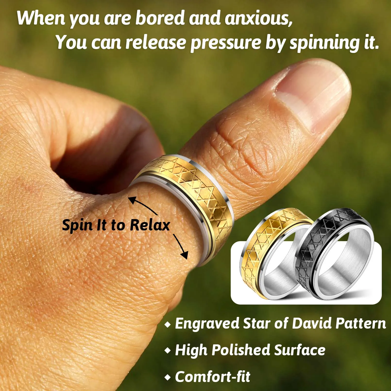 Star of David Spinner Anxiety Ring For Men sold by FaithHeart product image thumbnail 5