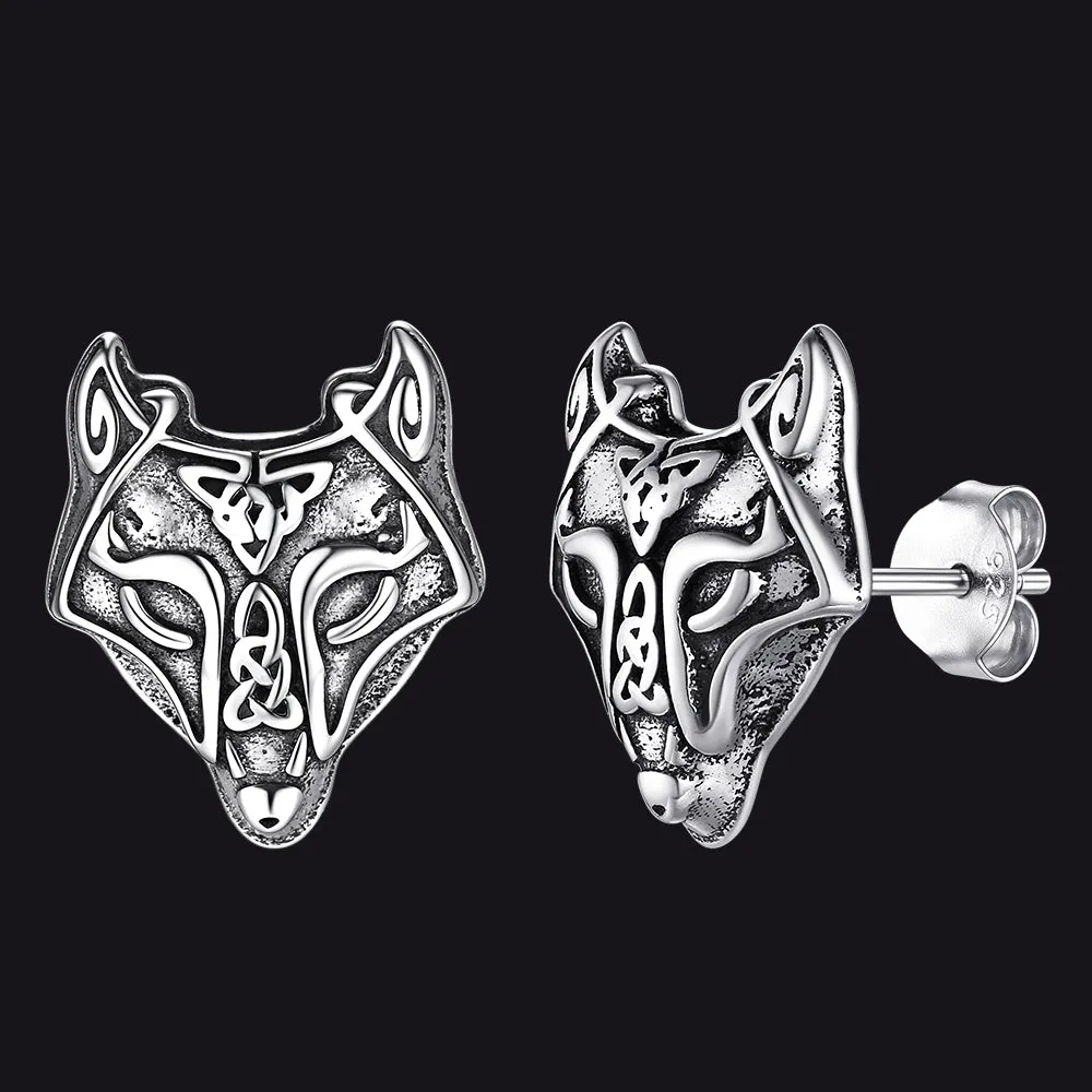 Sterling Silver Viking Celtic Wolf Stud Earrings For Men sold by FaithHeart