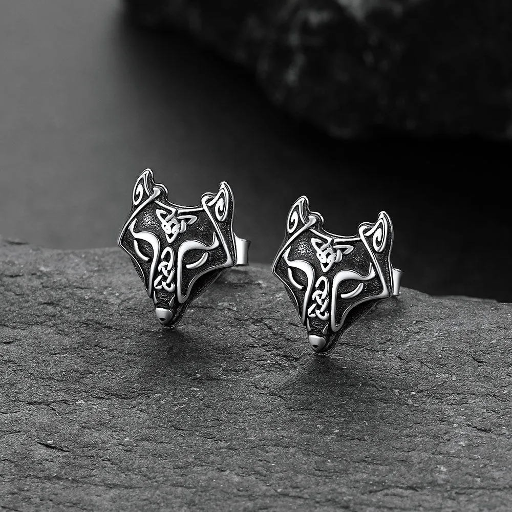 Sterling Silver Viking Celtic Wolf Stud Earrings For Men sold by FaithHeart product image thumbnail 3