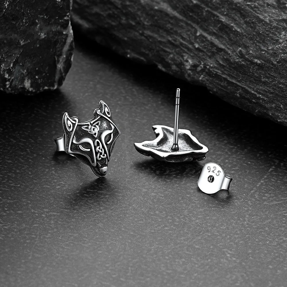 Sterling Silver Viking Celtic Wolf Stud Earrings For Men sold by FaithHeart product image thumbnail 5