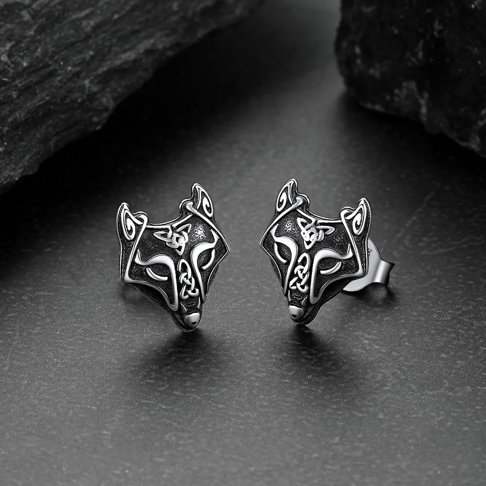 Sterling Silver Viking Celtic Wolf Stud Earrings For Men sold by FaithHeart product image thumbnail 4