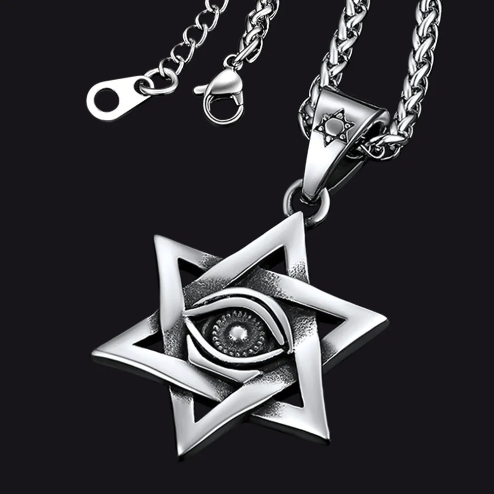 Star of David Necklace Pendant with Eye of God for Men Women sold by FaithHeart