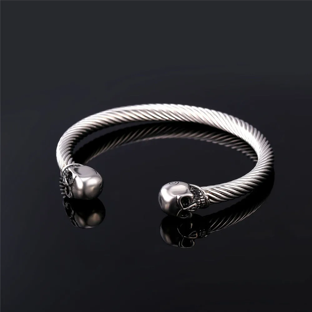 Flash Sale Halloween Twin Skull Cuff Bracelet Twisted Cable Bangle sold by FaithHeart product image thumbnail 3