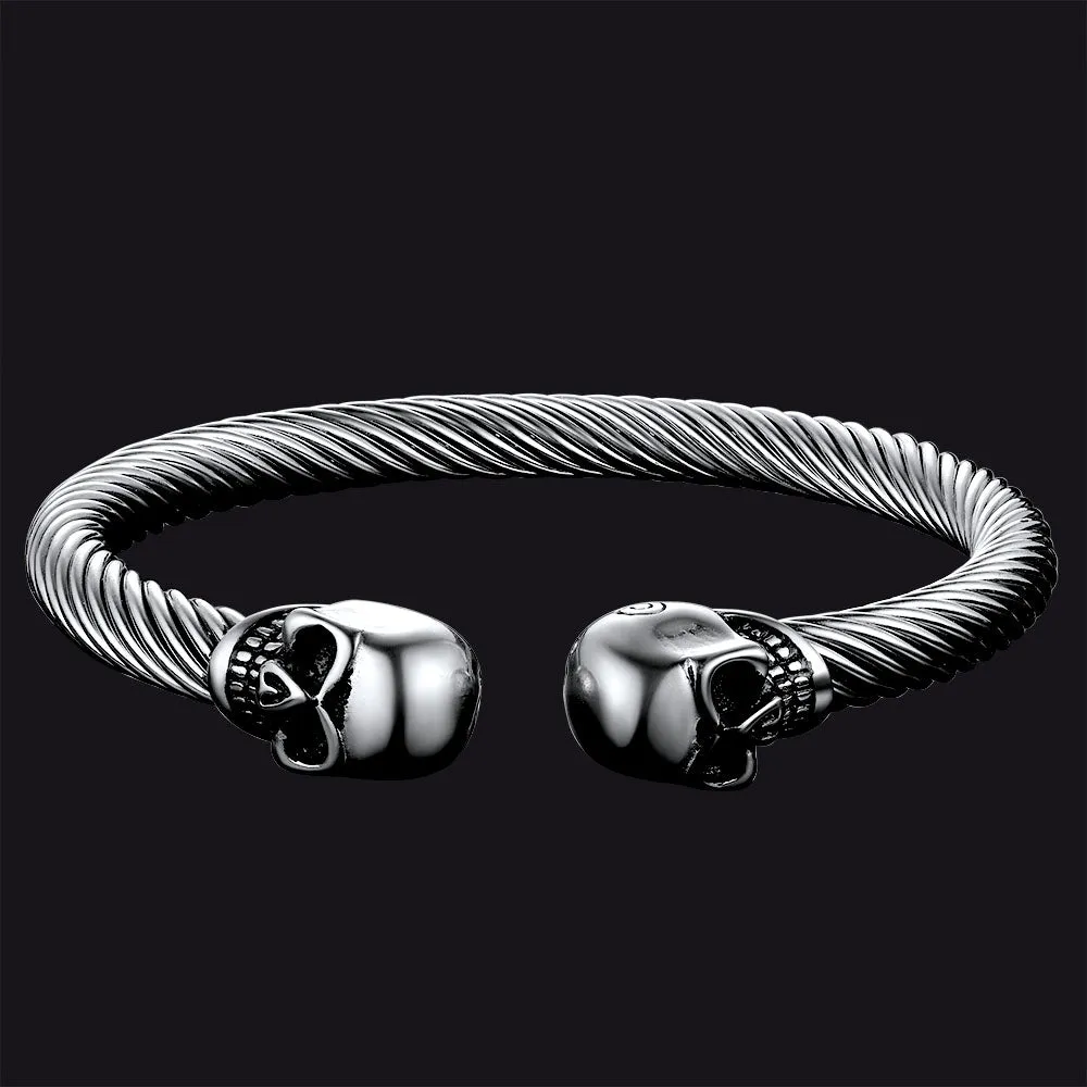 Flash Sale Halloween Twin Skull Cuff Bracelet Twisted Cable Bangle sold by FaithHeart