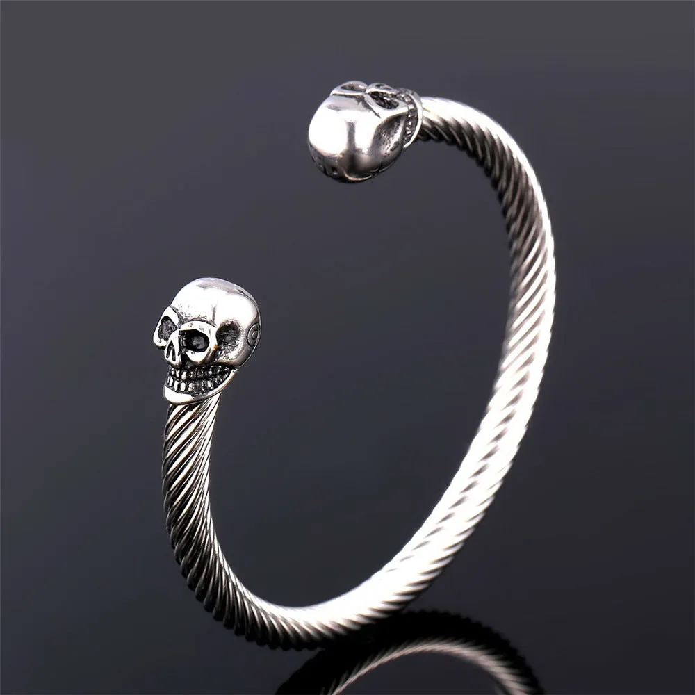 Flash Sale Halloween Twin Skull Cuff Bracelet Twisted Cable Bangle sold by FaithHeart product image thumbnail 2
