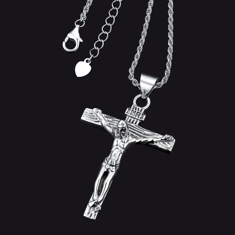 Sterling Silver Jesus Crucifix Necklace Cross Pendant sold by FaithHeart