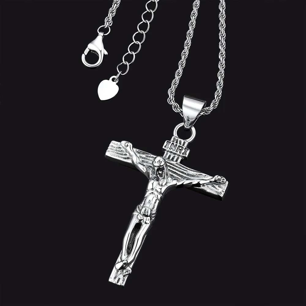 Sterling Silver Jesus Crucifix Necklace Cross Pendant sold by FaithHeart