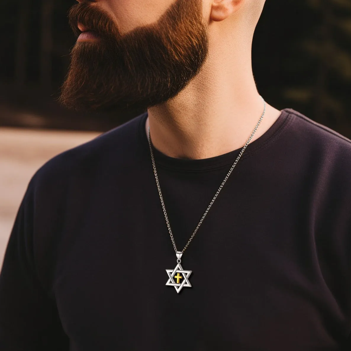 Sterling Silver Cross Star of David Necklace for Men Women sold by FaithHeart product image thumbnail 2