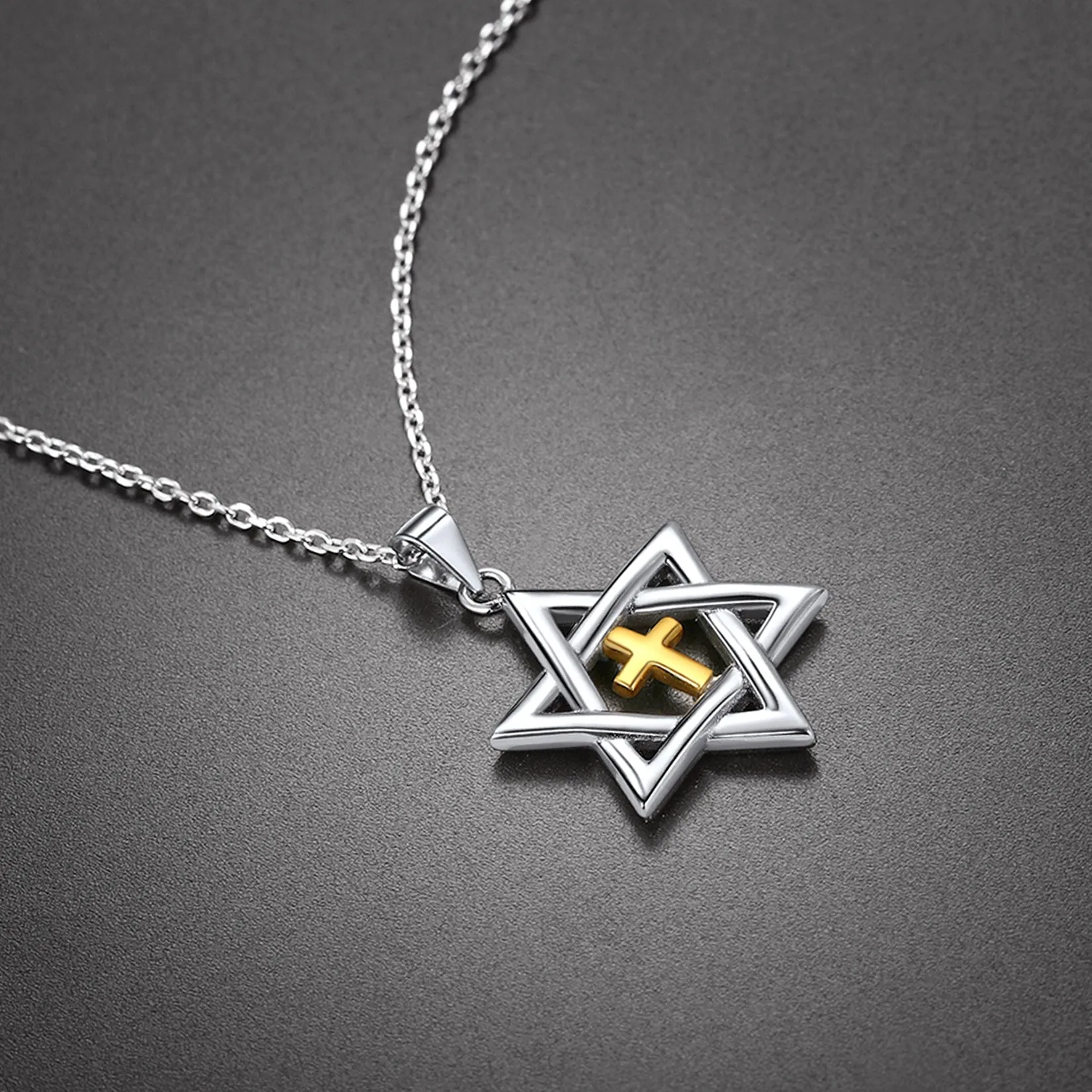 Sterling Silver Cross Star of David Necklace for Men Women sold by FaithHeart product image thumbnail 5