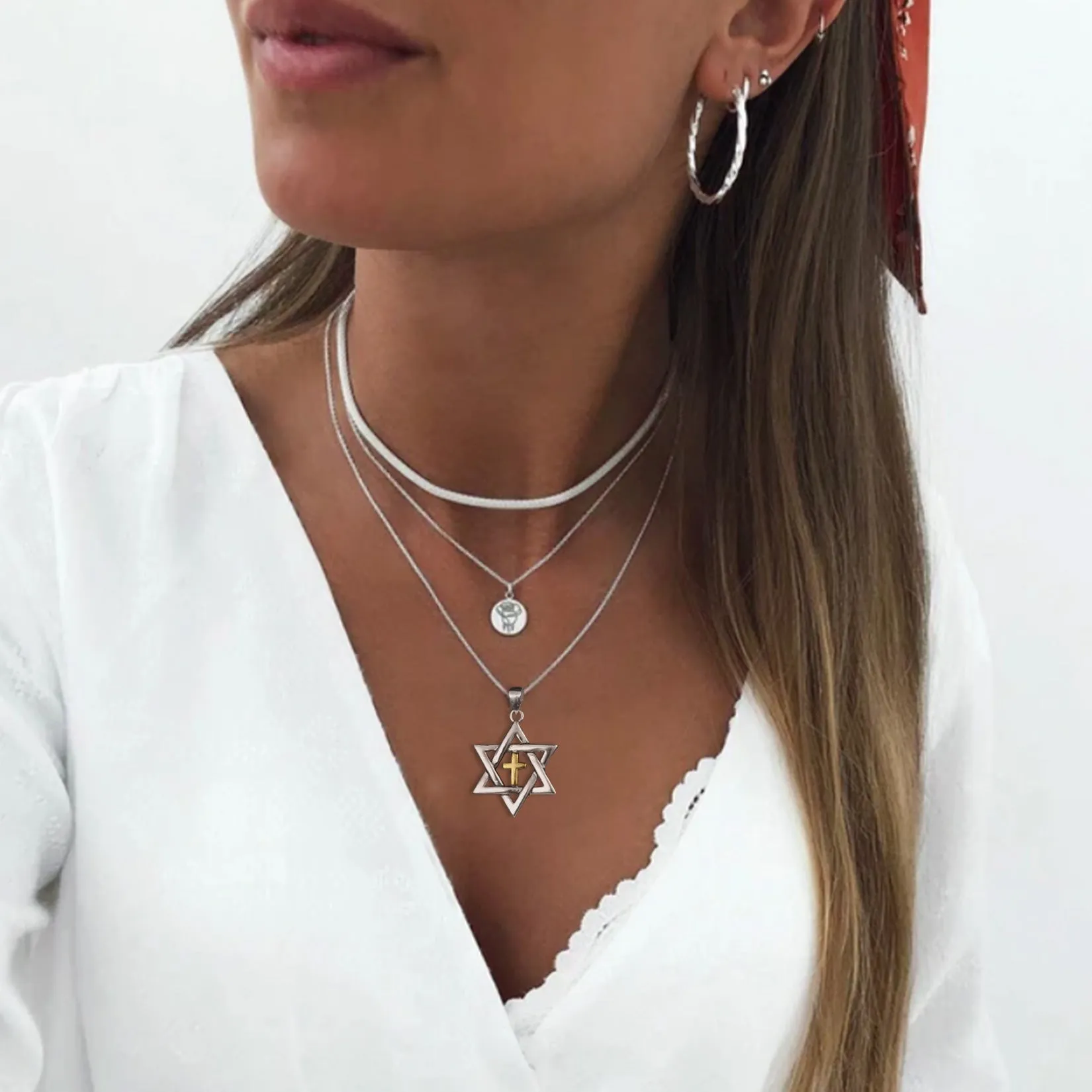 Sterling Silver Cross Star of David Necklace for Men Women sold by FaithHeart product image thumbnail 3