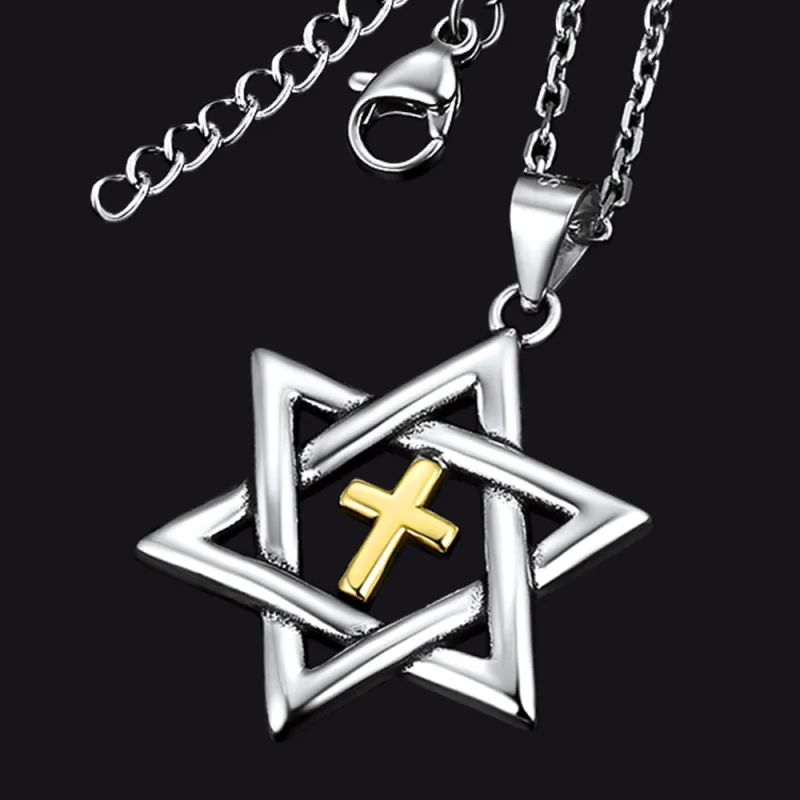 Sterling Silver Cross Star of David Necklace for Men Women sold by FaithHeart