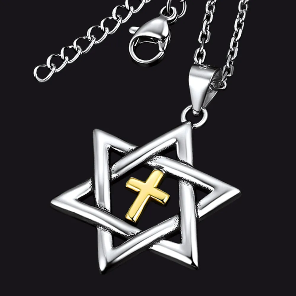 Sterling Silver Cross Star of David Necklace for Men Women sold by FaithHeart