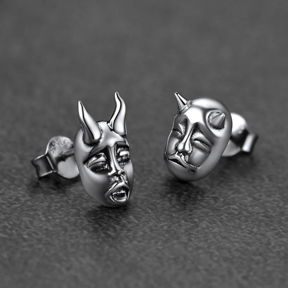 Flash Sale Sterling Silver Hannya Mask Stud Earrings For Men sold by FaithHeart product image thumbnail 2