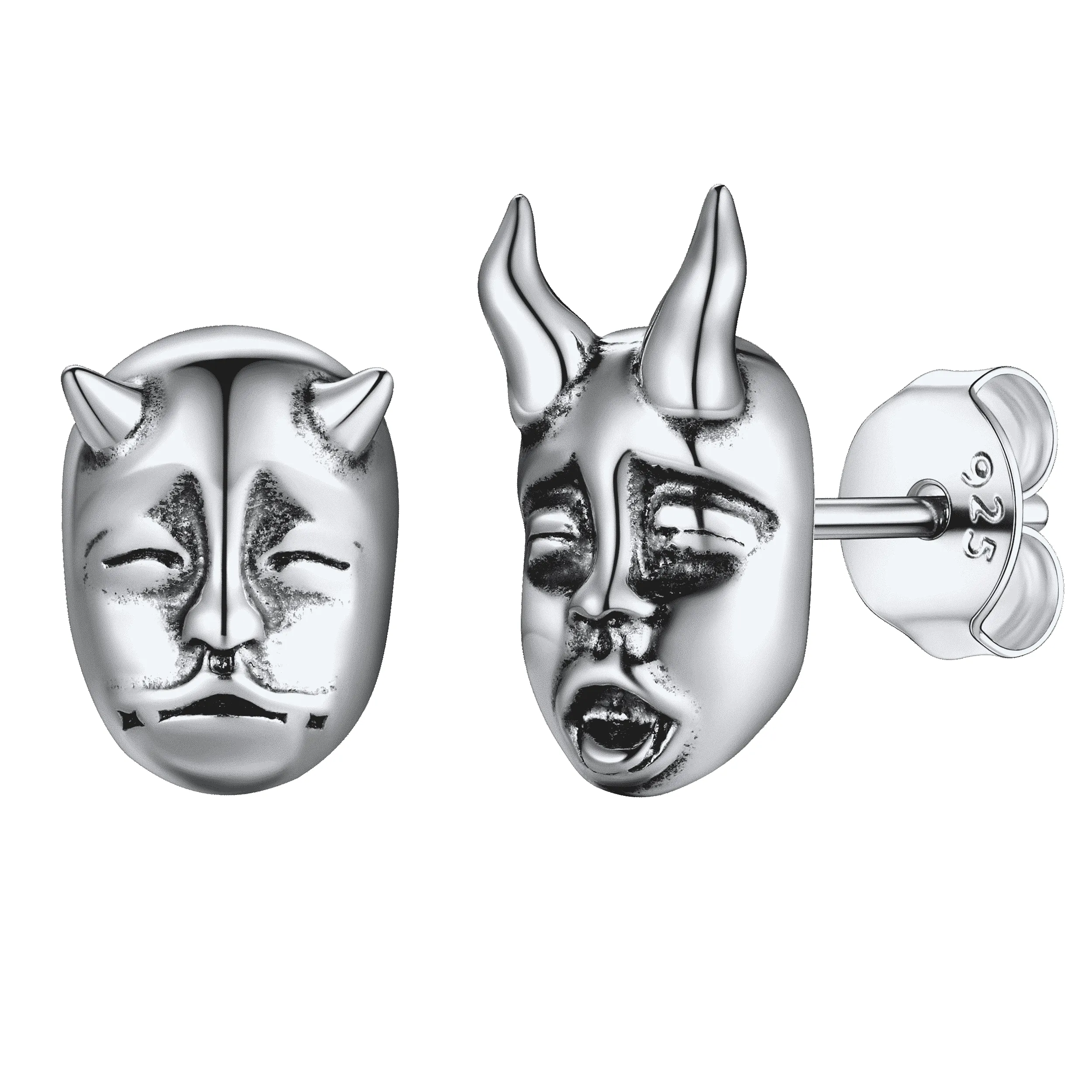 Flash Sale Sterling Silver Hannya Mask Stud Earrings For Men sold by FaithHeart product image thumbnail 5