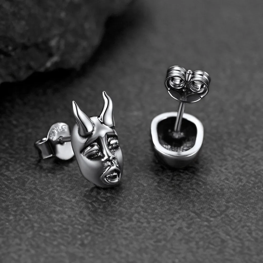 Flash Sale Sterling Silver Hannya Mask Stud Earrings For Men sold by FaithHeart product image thumbnail 3