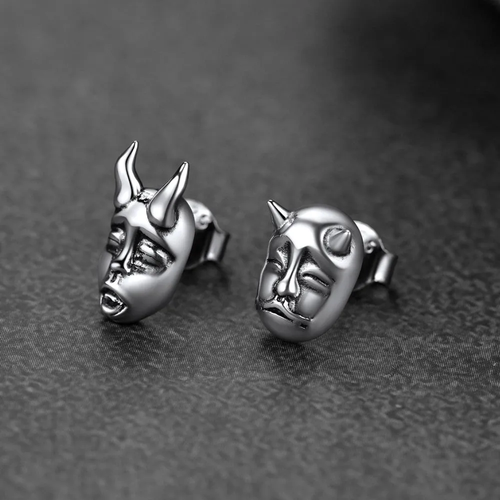 Flash Sale Sterling Silver Hannya Mask Stud Earrings For Men sold by FaithHeart product image thumbnail 4
