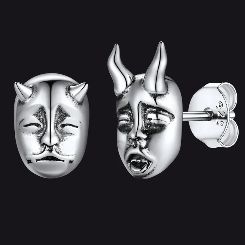 Flash Sale Sterling Silver Hannya Mask Stud Earrings For Men sold by FaithHeart
