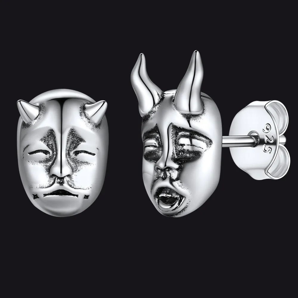 Flash Sale Sterling Silver Hannya Mask Stud Earrings For Men sold by FaithHeart