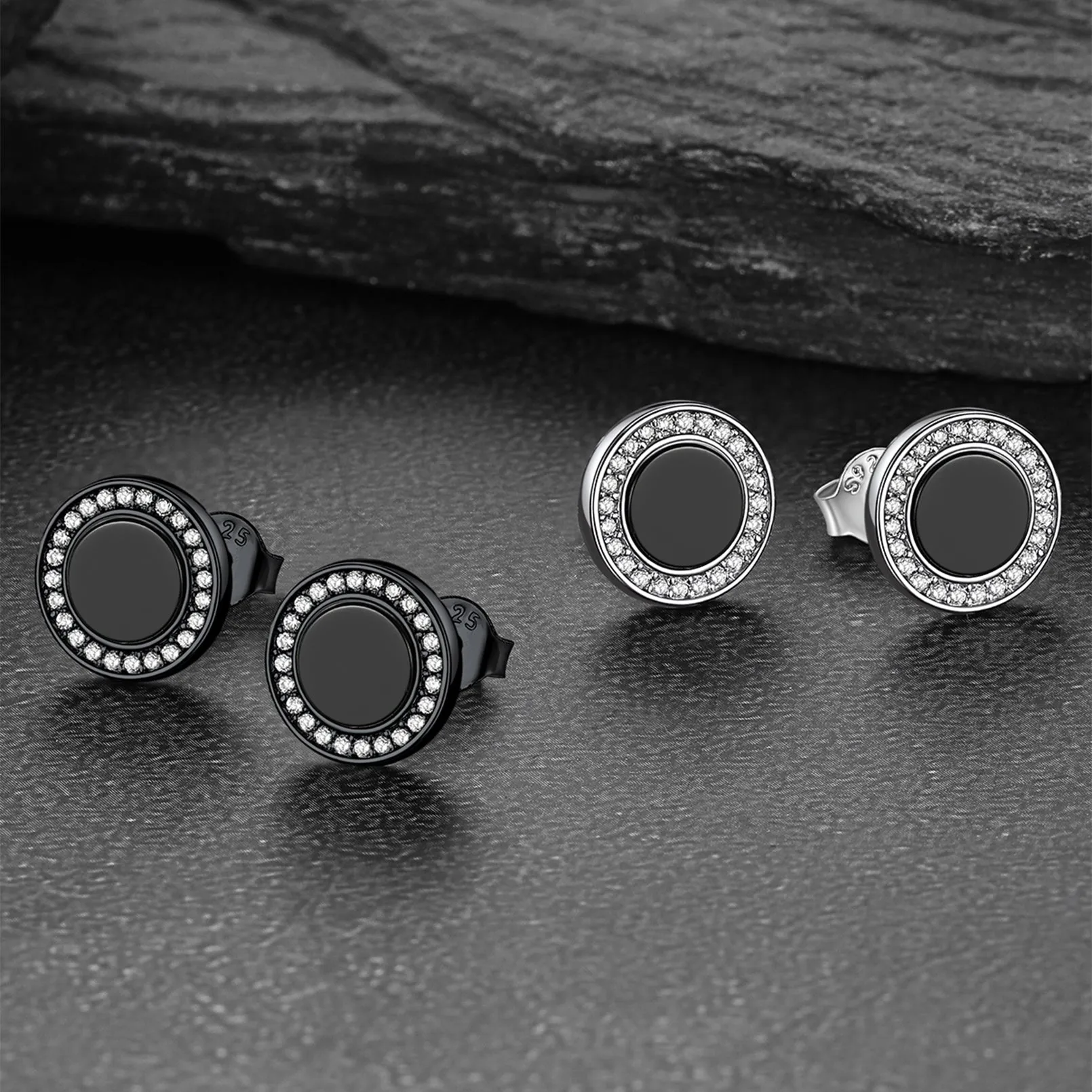 Black Onyx Diamond Stud Earrings for Men Sterling Silver sold by FaithHeart product image thumbnail 5