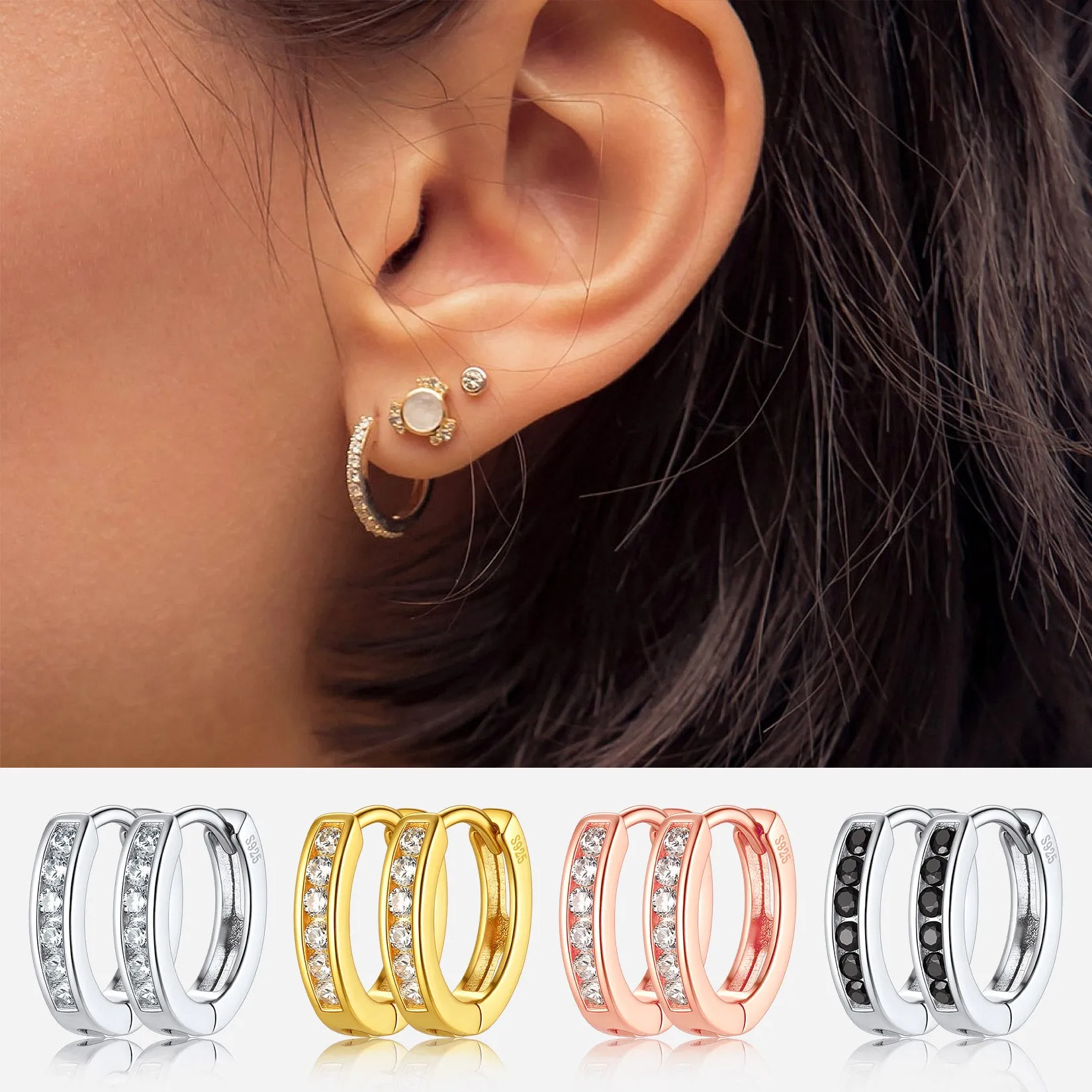 Sterling Silver Black Onyx Huggie Hoop Earrings For Men Women sold by FaithHeart product image thumbnail 4