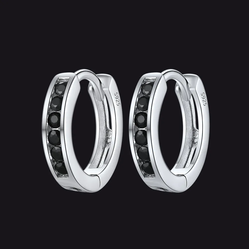 Sterling Silver Black Onyx Huggie Hoop Earrings For Men Women sold by FaithHeart