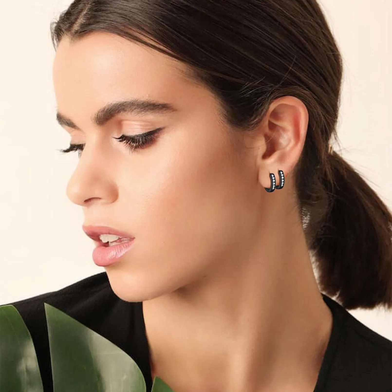 Sterling Silver Black Onyx Huggie Hoop Earrings For Men Women sold by FaithHeart product image thumbnail 3