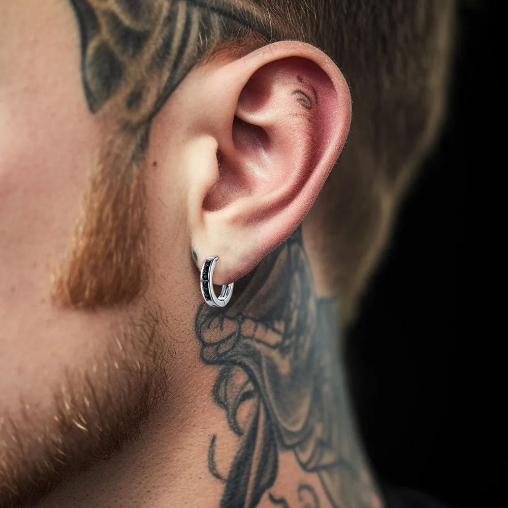 Sterling Silver Black Onyx Huggie Hoop Earrings For Men Women sold by FaithHeart product image thumbnail 2