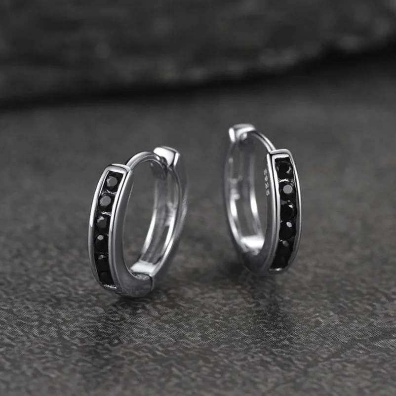 Sterling Silver Black Onyx Huggie Hoop Earrings For Men Women sold by FaithHeart product image thumbnail 5