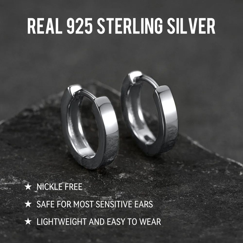 Sterling Silver Huggie Hoop Classic Earrings For Men Women sold by FaithHeart product image thumbnail 5
