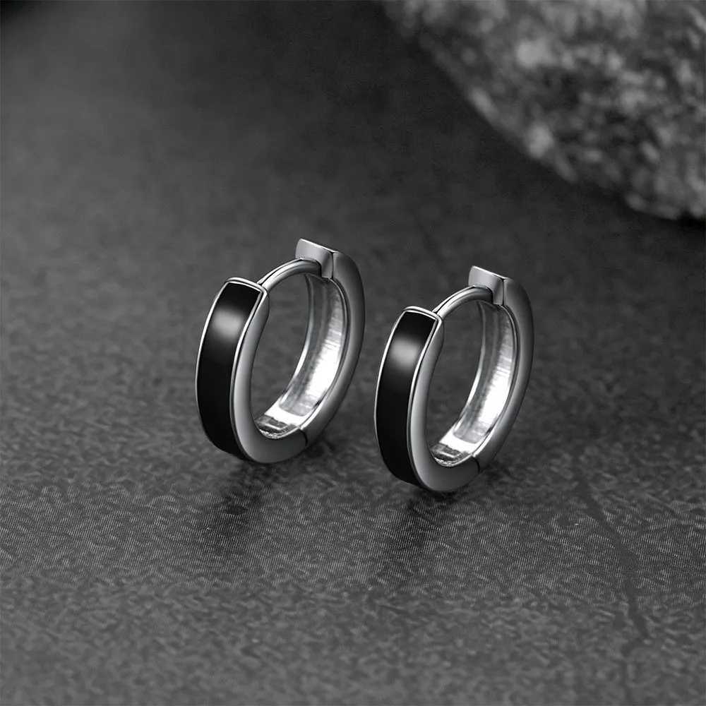 Sterling Silver Black Huggie Hoop Earrings For Men Women 10MM sold by FaithHeart product image thumbnail 5